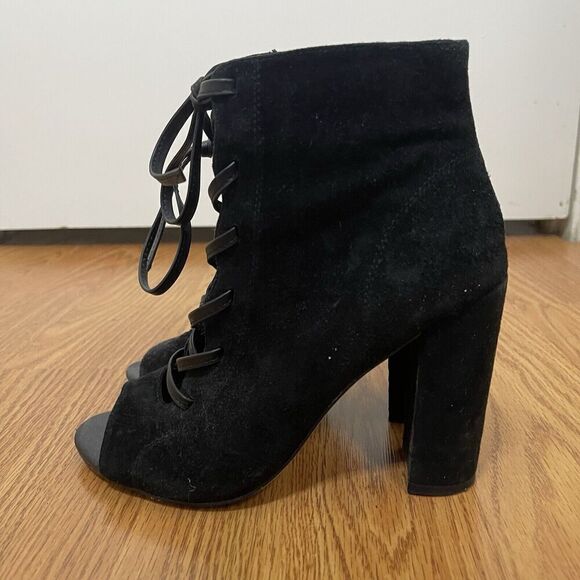 Sam Edelman Black suede lace up ankle peep toe booties size US 6 - Picture 2 of 7
